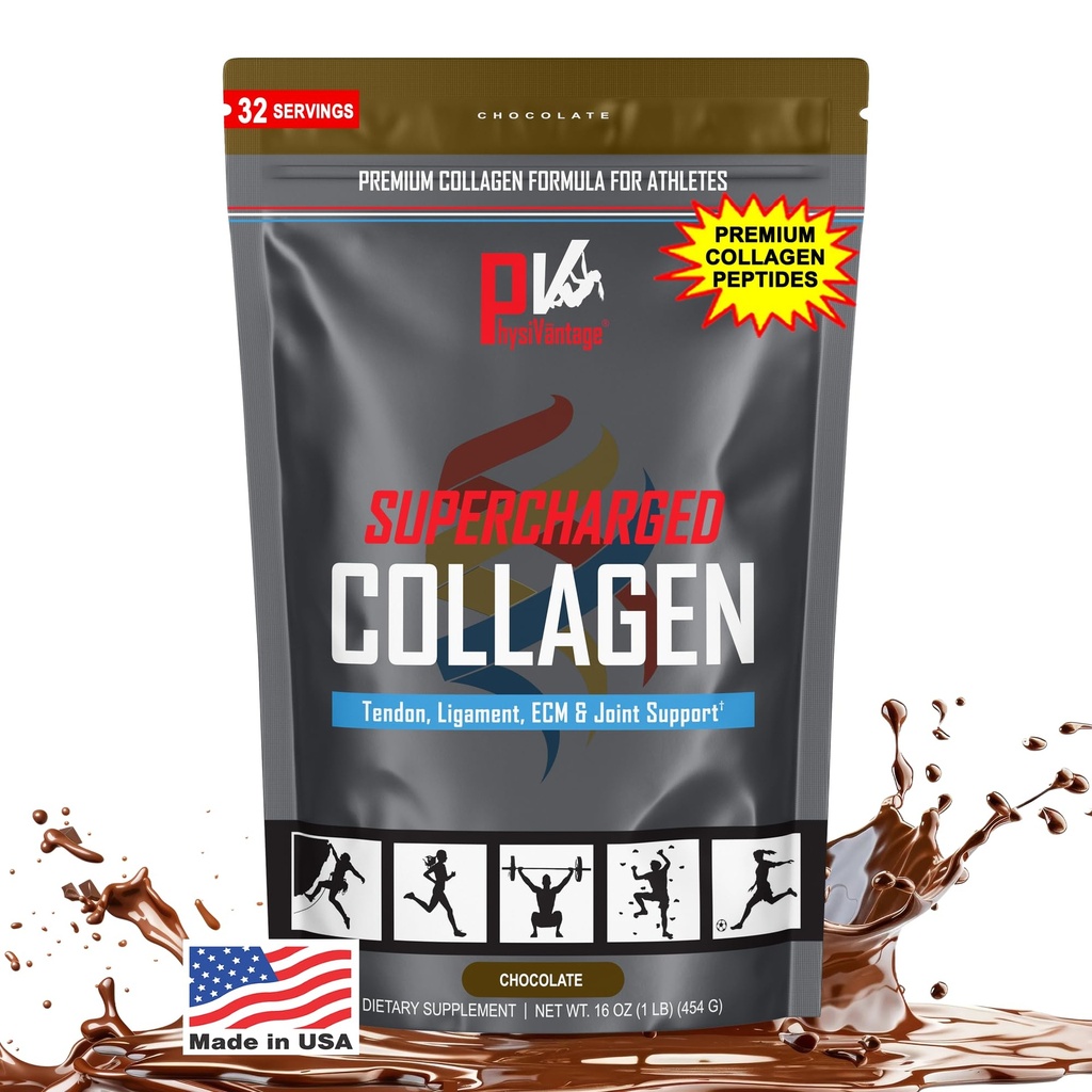 PhysiVantage Supercharged Colágeno Peptides Pó - Colágeno Hidrolisado para Junta, Tendão, Ligamento, & Suporte à Saúde da Pele - Chocolate, Keto, Paleo, 16oz .