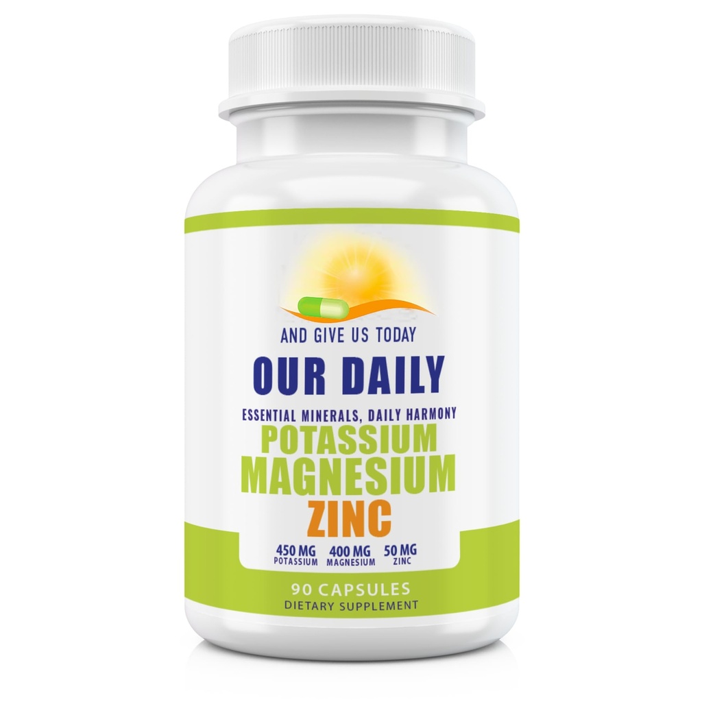 Magnésio Potássio Suplementos W Zinco - 90 Cápsulas 400MG Magnésio,450MG Potássio,50MG Zinco para Saúde Vascular – Alta Absorção Vegan para Cães Pernas e Sono