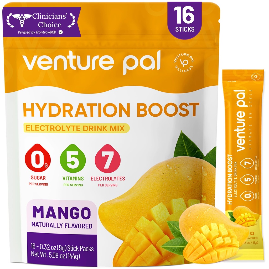 Venture Pal Sugar Free Electrolyte Powder Packets - Liquid Daily IV Hydration Packets □ Eletrolytes Drink Misture with 5 Vitaminas & 7 Eletrolytes □ Keto Friendly