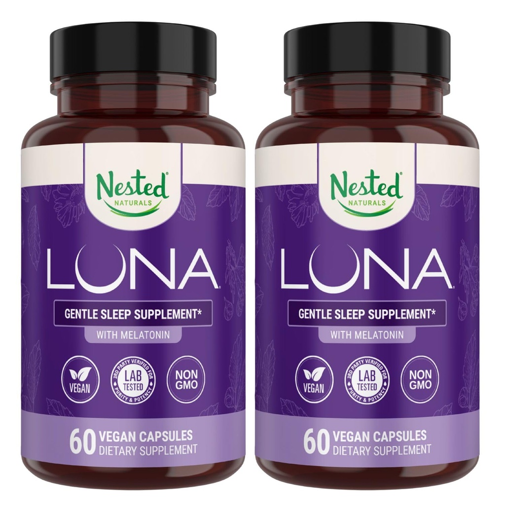 Aninhado Naturals Luna Sleep Aid - Não-Habit formando pílulas naturais para dormir para adultos com ingredientes naturalmente fonte - Raiz Valeriana, Melatonina, Camomila, Limão Balm, e Mais - 120 Cápsulas Vegan