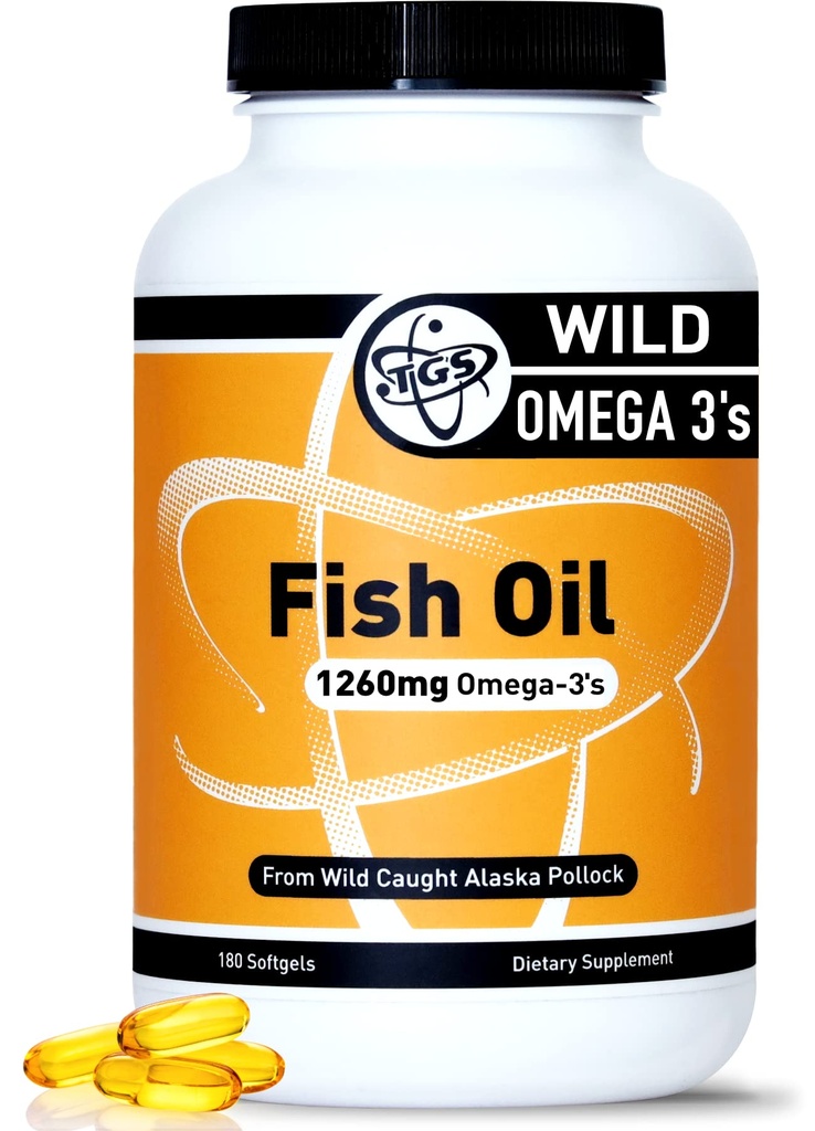 TGS Triple Strength Omega 3 Fish Oil Supplement - 1260mg EPA DHA para homens e mulheres - Arrotos, Puro Ómega 3 ácidos gordos de Wild Alaska Pollock em forma de triglicérido - 180 Cápsulas, 90 Servings