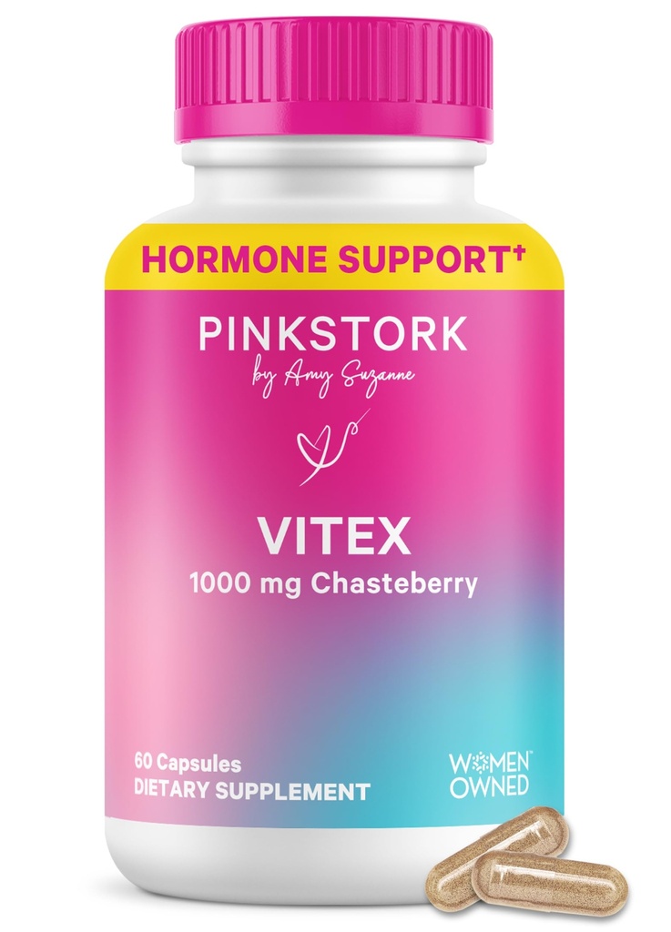 Pink Stork Organic Vitex – 1000 mg Chaste Tree Berry – Apoio baseado em plantas para Perimenopausa & Hormonal Harmony – Ajuda a manter o ciclo regularidade & saudável equilíbrio Progesterona – 60 Cápsulas Vegan