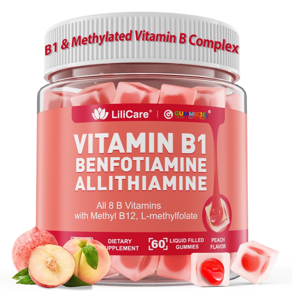 Vitamina B1 e pastilhas complexas de vitamina B metilada - Todas as vitaminas B, Benfotiamina, tiamina e inositol, multivitamínicos B1 B2 B6 metilfolato de L-metilo, metil B12 para Nerve Cognition Energy, 60 Cts