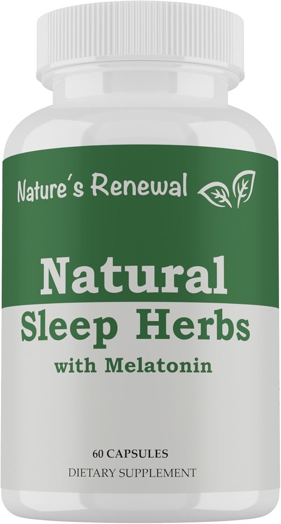 Renovação da natureza Suplemento natural do sono - Melatonina, Raiz valeriana, Ashwagandha, Magnésio, Camomila, Noturno Homeopático Herbal Sleeping Aid for Adults - 60 Cápsulas