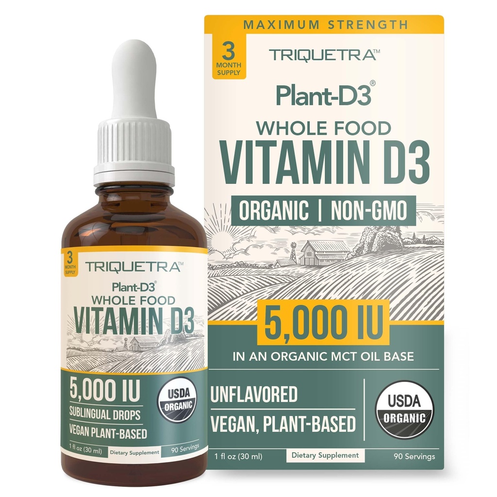 Planta-D3 Vitamina Orgânica D3 5000 UI - Vegan, força máxima líquido sublingual D3 gotas - 200% maior absorção - 100% planta-baseado forma colecalciferol - dosagem ajustável para todas as idades (1 oz líquido)