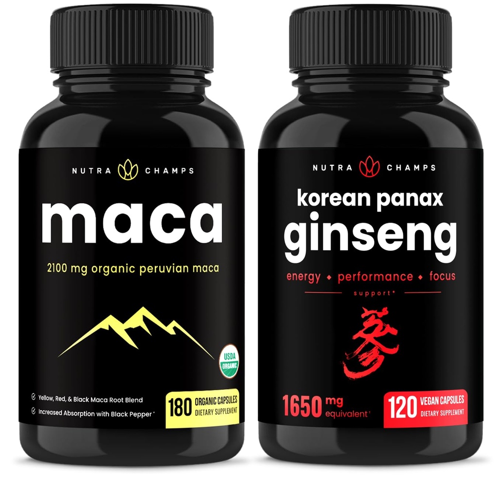 NutraChamps Maca Root Cápsulas e Coreano Ginseng Cápsulas 2 Pack Bundle