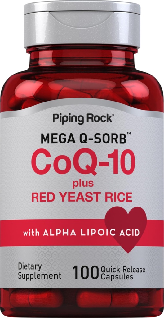 Piping Rock CoQ10 com Red Levessamento Arroz 100 Cápsulas com Ácido Alfa Lipóico Não-GMO, Suplemento sem glúten