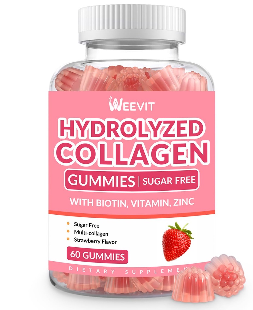Pastilhas de colágeno para mulheres, pastilhas de colágeno hidrolisadas com biotina, goma de colágeno com vitamina B12, C, D, Zinco para unhas de pele de cabelo