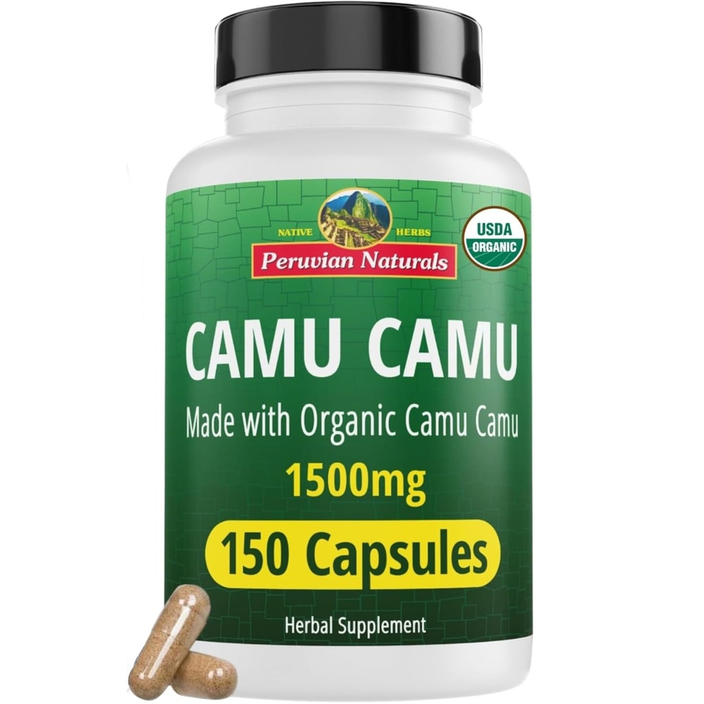 Naturals Peruano Vitamina C Orgânica de Camu Camu Cápsulas 1.500mg - 150 comprimidos Vegan, Vitamina C Natural de todo o alimento Camu Berry Organic, Non-GMO