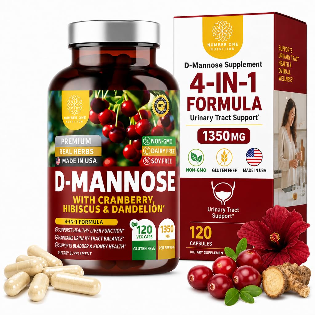 Número Um Nutrition Premium D Mannose Supplement for Women and Men [Max Strength, 1350MG] Natural D-Mannose with Cranberry, Hibiscus and Dandelion for Urinary Tract Health, 120 Count