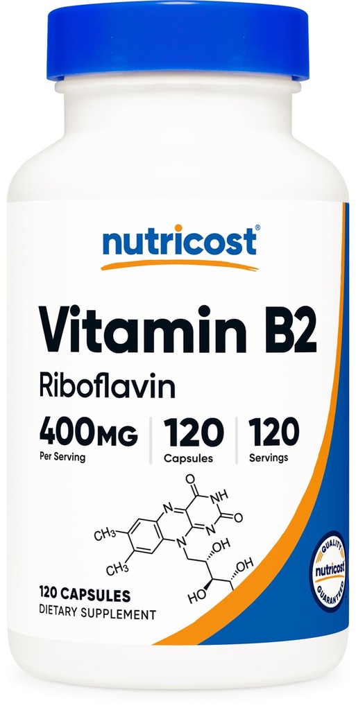 Nutricost Vitamina B2 (Riboflavina) 400mg, 120 cápsulas - Sem glúten, Sem OGM
