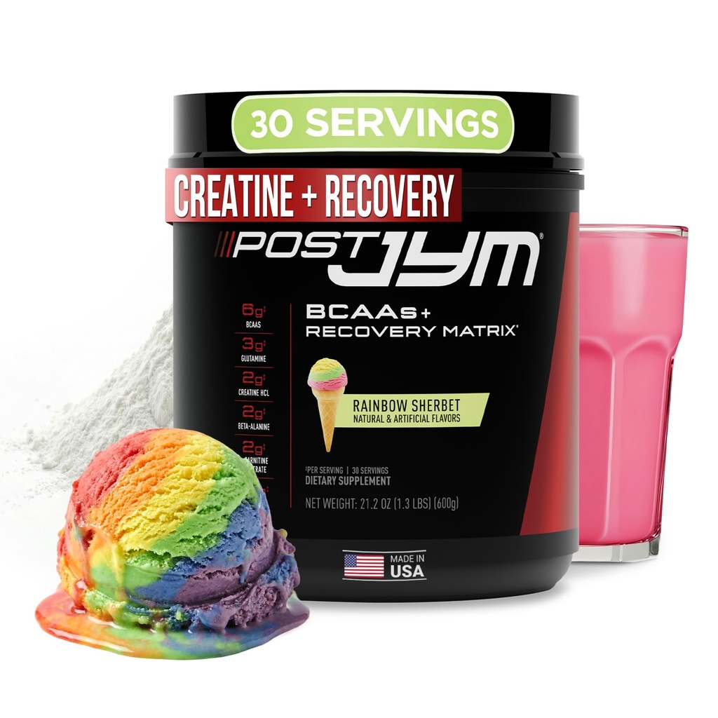 JYM Supplement Science Post JYM Active Matrix Rainbow Sherbet Amino Recovery Powder Puro Creatina HCL, BCAA, Glutamina, Carnitina, Betaína, Taurina para a Força, Reparar, Desempenho 30 Servings