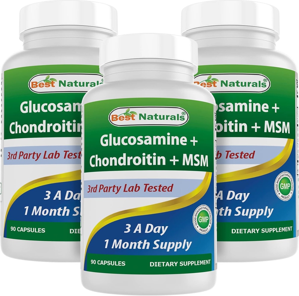 Best Naturals, Glucosamina Condroitin HSH Supplements, 2600 mg por serviço, 90 cápsulas (90 contagem (Pacote de 3))