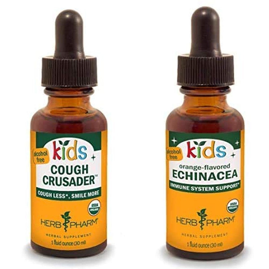 Herb Pharm Kids Certified-Organic Alcohol-Free Cough Crusader Liquid Herbal Formula, 1 Once & Kids Certified-Organic Alcohol-Free Echinacea Glicerite Liquid Extract, 1 Once