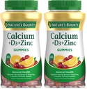 Cálcio da recompensa da natureza + D3 + gomas de zinco, suporta ossos fortes & dentes mais um sistema imunológico saudável, 500mg, laranja e cereja saboreado, 70 chicletes (Pack of 2)
