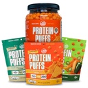 Twin Peaks Low Carb, Keto Friendly Protein Puffs, 3 sacos de Puffs sabor variados + 1 jarro Nacho Cheese Flavor Puffs