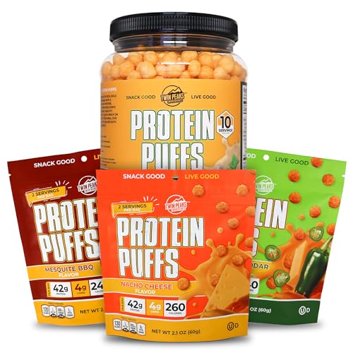 Twin Peaks Low Carb, Keto Friendly Protein Puffs, Parmesão de Alho (300g, 21g Protein, 2g Carbs) + Twin Peaks Ingredients Low Carb, Keto Friendly Protein Puffs, (Variety Pack, 2.1 Ounce), 2 Servings,