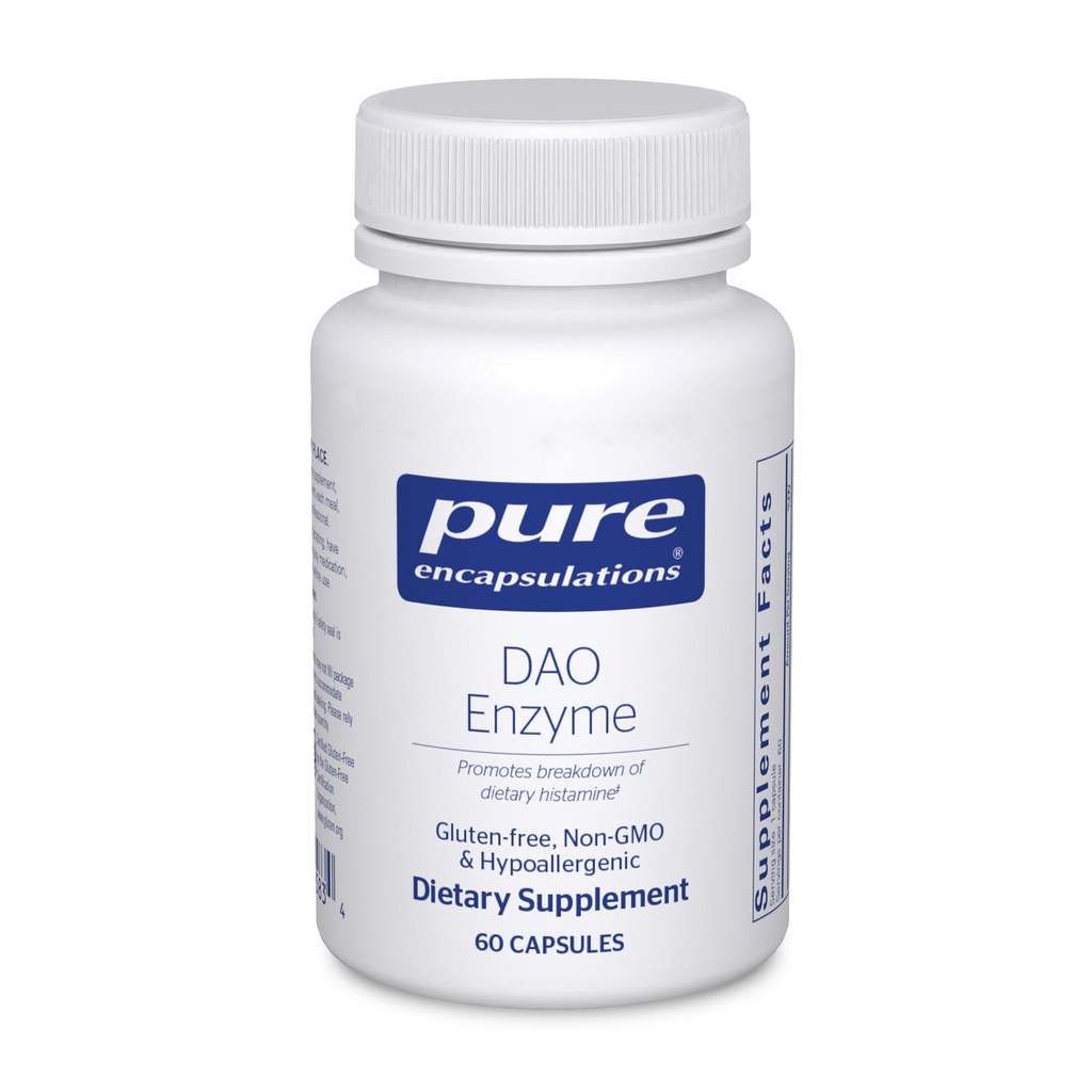 Encapsulamentos puros DAO Enzima - Histamina Discriminação Suplemento de suporte * - Desconforto digestivo fácil e sensibilidade da pele * - Suplemento de saúde livre de alergénio - 60 Cápsulas
