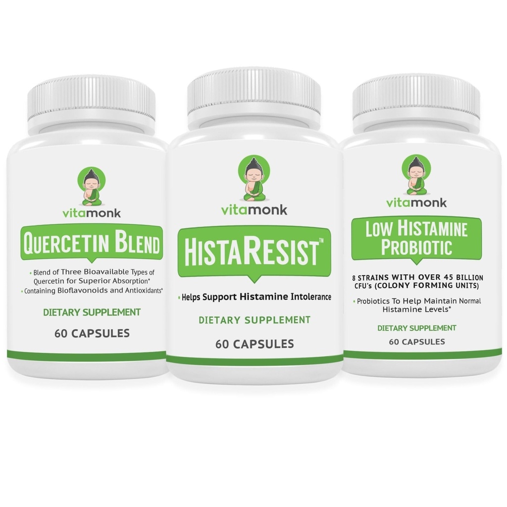 VitaMonk Quercetin, HistaResist & Low Histamina Probióticos - Imune, Digestive & Antioxidant Support - Quercetin 500mg, DAO Enzyme, 45 bilhões de UFC