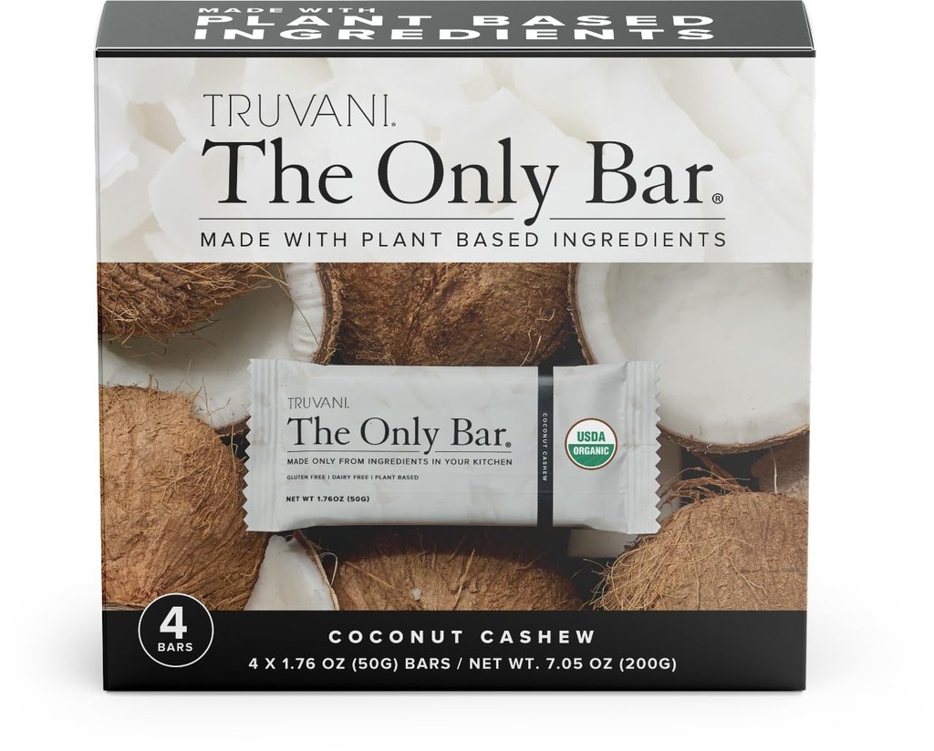 Truvani planta baseado Snack Bares de coco de caju 4 Pack , 5g de proteína , USDA orgânico e Vegan , , O único bar , leite, soja, e glúten grátis ,