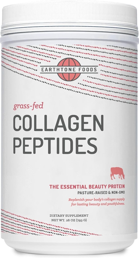 EARTHTONE Grass-Fed Colágeno Peptídeos Pó 28 oz Alimentos - Hidrolisados, Não-GMO - Não-Flavored - para Mulheres e Homens - Suplemento de Proteína Natural - Paleo e Keto Friendly
