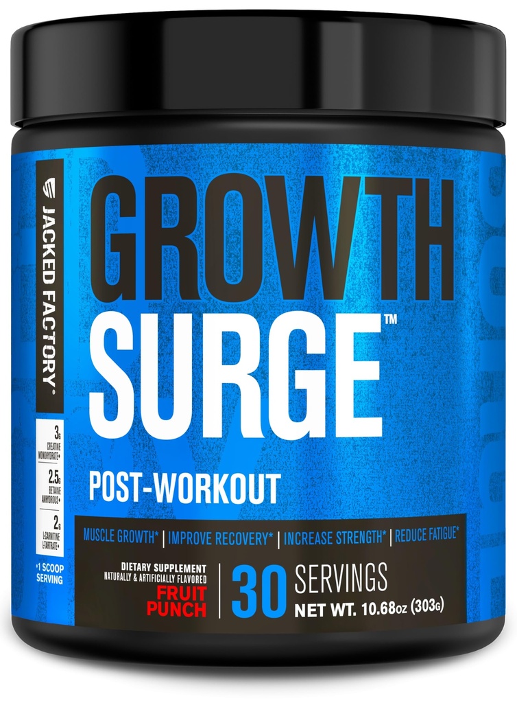 Creatina pós-treino de crescimento fábrica Jacked w/L-Carnitina - Daily Muscle Builder & Recuperation Supplement with Creatina Monohidrato, Betaína, L-Carnitina L-Tarte - 30 Servings, Fruit Punch