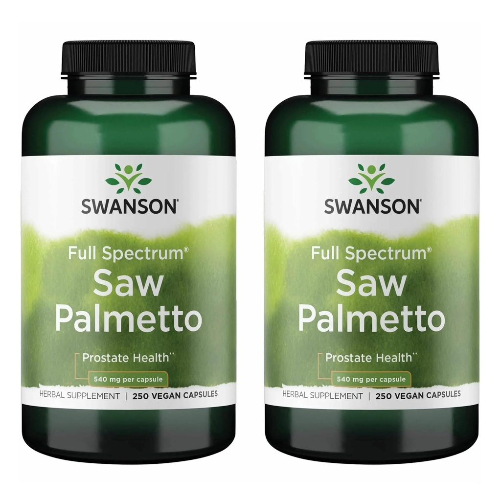 Swanson Saw Palmetto - Suplemento de ervas Promovendo o apoio à saúde da próstata masculina - Suplemento de cabelo natural e suporte à saúde urinária (540 mg 250 cápsulas) (2 embalagem)