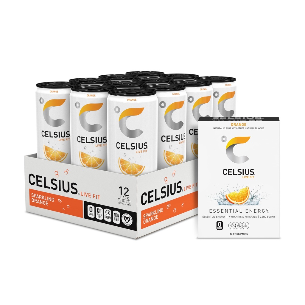 CELSIUS® Zero Sugar Energy Drink & Powder Stick Bundle, Laranja