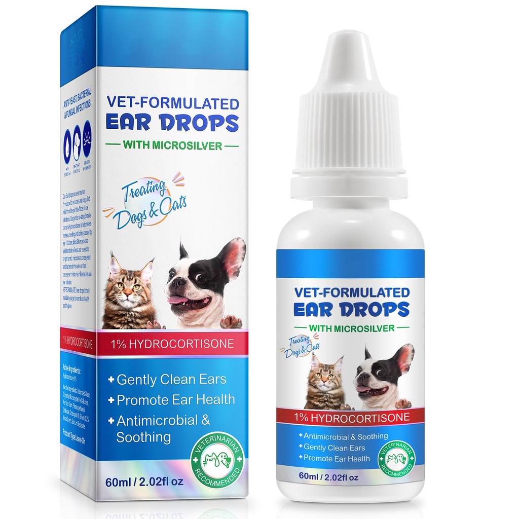 Tratamento da Infecção Orelha Gotas para Cães e Gatos, com 1% de hidrocortisona calmante Cão Yeast Infecção, Itchy Alívio-Tratos Orelha Infecções para Cães e Gatos - 2 fl oz
