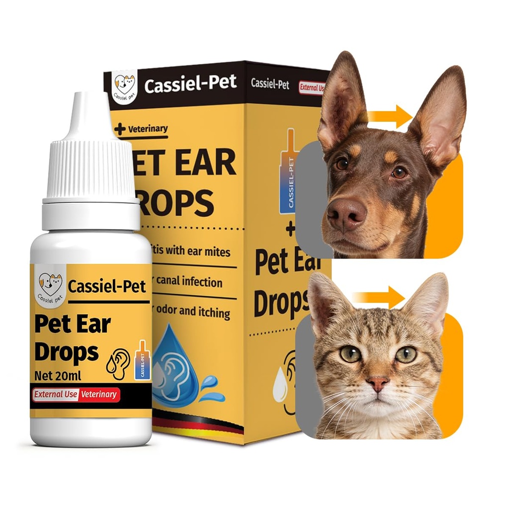 Gotas de ouvido para o tratamento da infecção do ouvido, tratamento de ácaros do ouvido, limpeza do calmante do fígado do cão, remoção da cera do ouvido, alívio do ouvido com comichão para cães e gatos