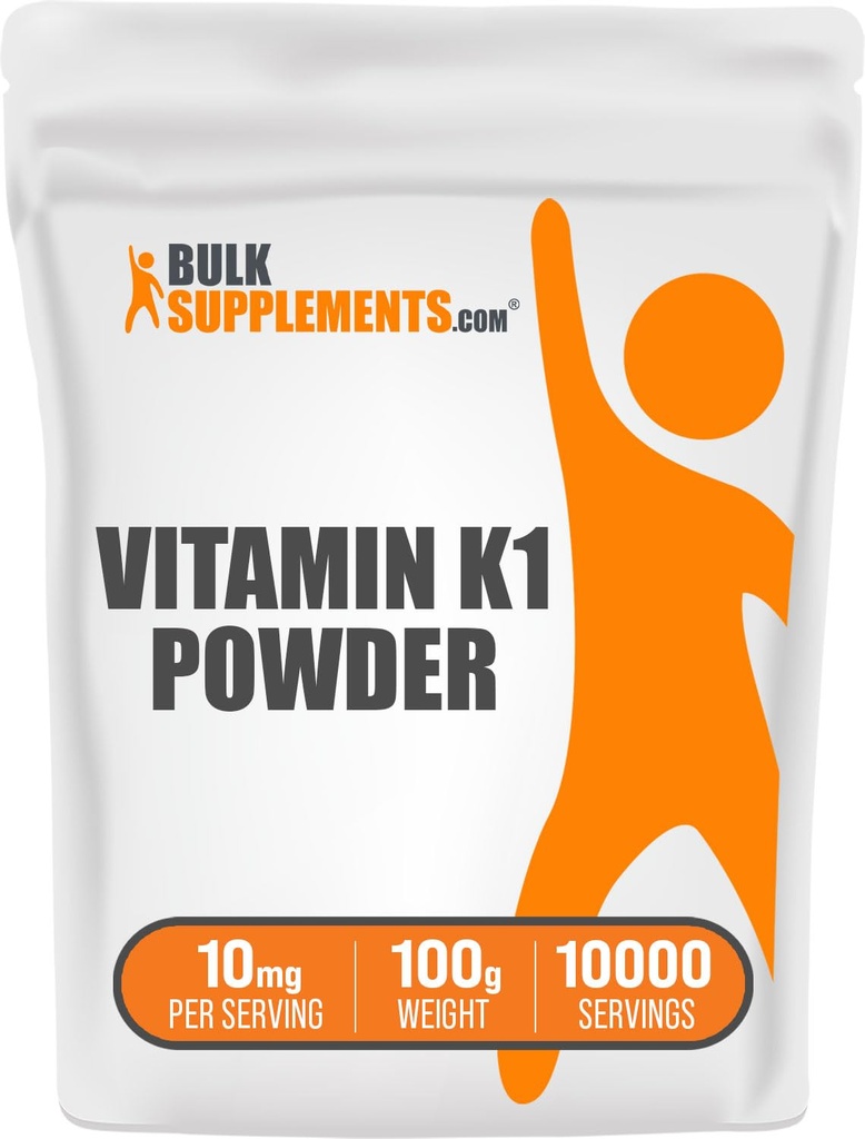 BulkSuplements.com Vitamina K1 pó - Suplemento K1 vitamina para suporte de saúde óssea e cardíaca - Gluten Free, 10mg por serviço, 100g (3,5 oz) (Pack of 1)
