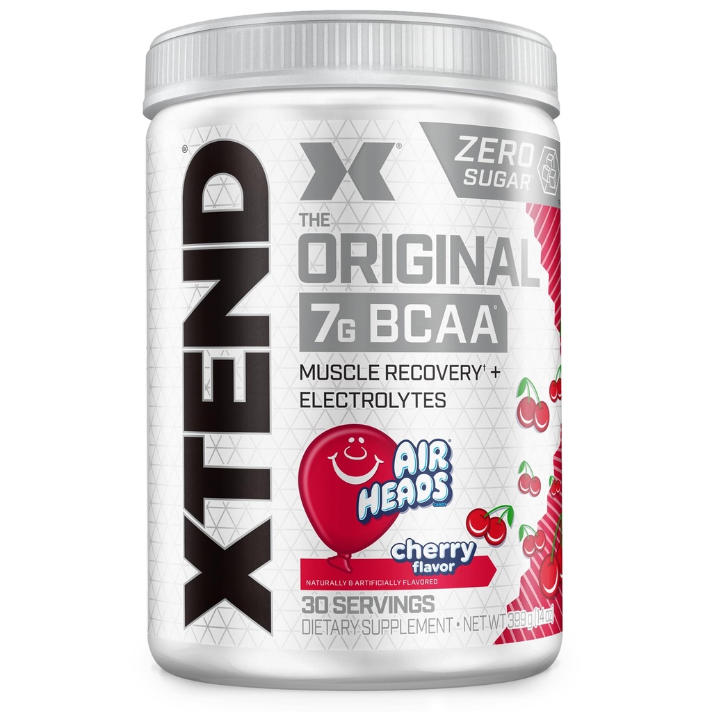 Xtend original BCAA pó, 7g BCAAs e 2,5g L-Glutamina para a recuperação muscular Hidratação e músculo magro, açúcar livre intra e pós de treino Beber com eletrólitos, Cherry Airheads, 30 Servings