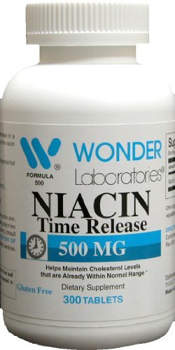 Wonder Laboratories High Potancy Time Release Niacin (Vitamina B3) 500 Mg 300 Comprimidos Não-GMO, Suplemento sem glúten