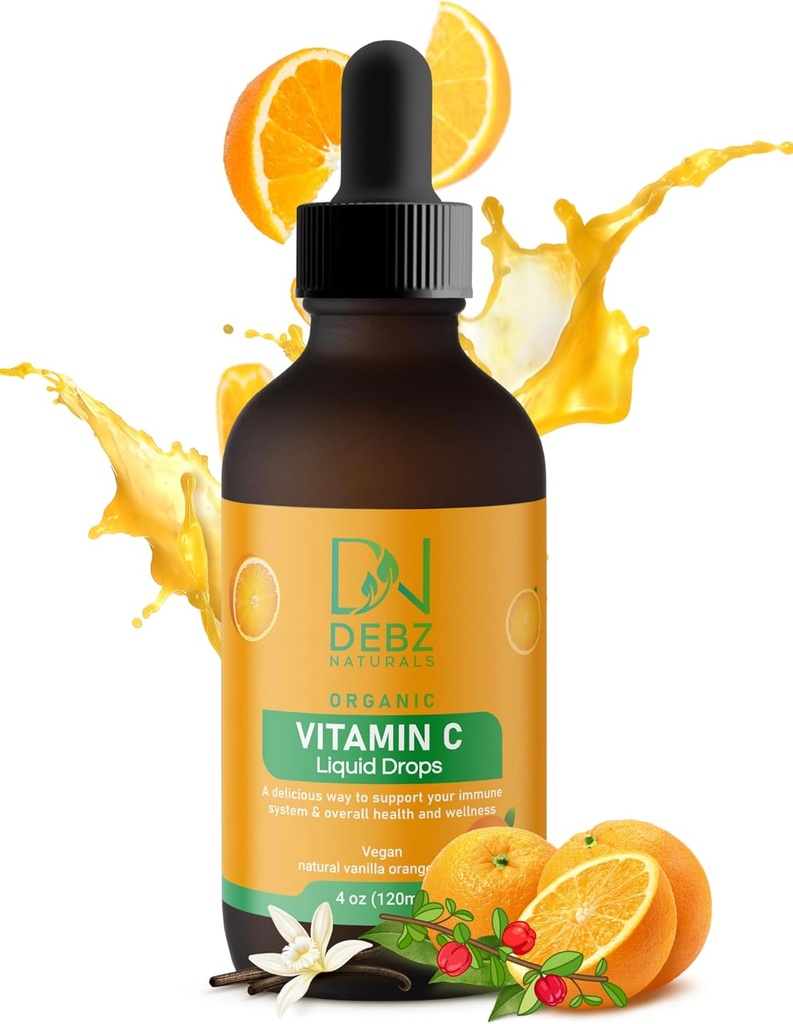 Vitamina C líquido orgânico gotas - Suplemento de suporte imunológico - Vegan - Made in USA - 4 oz - conveniente - saborosa