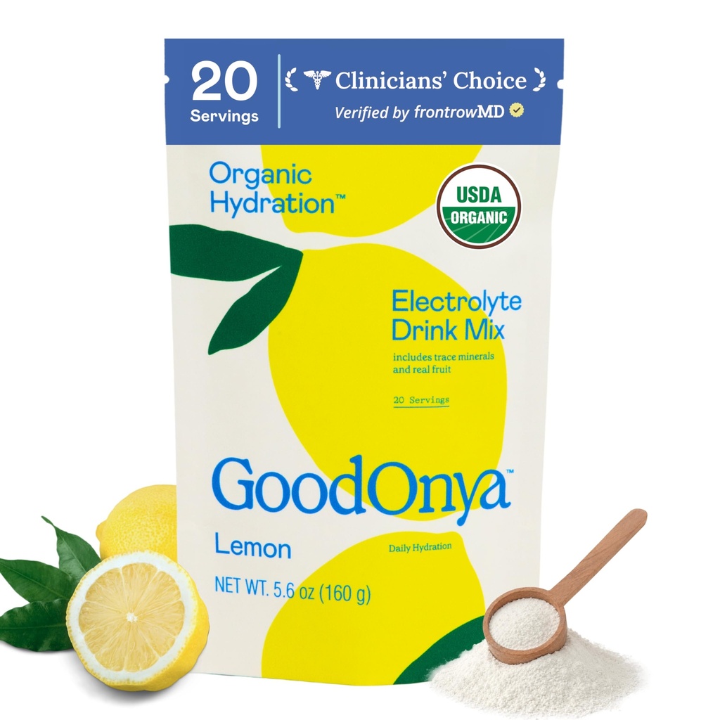 GOODONYA Hydration Organic Electrolyte Drink Mix, Certified Organic Hydration Powder, Non-GMO, Biochecked Glyphosate Free, Baixo açúcar, sabor de limonada, Sem sabores artificiais, 20 Servings