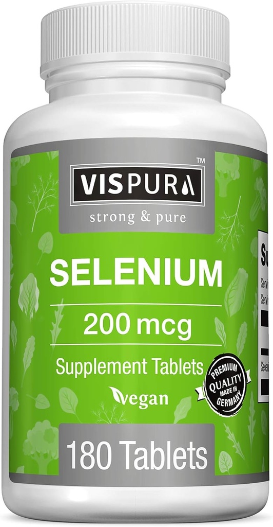 Selenium 200 mcg Suplemento, 180 comprimidos Vegan para sistema imunológico, tireóide, próstata e saúde do coração*, Orgânico, Natural & Gluten Free Trace Mineral sem aditivos