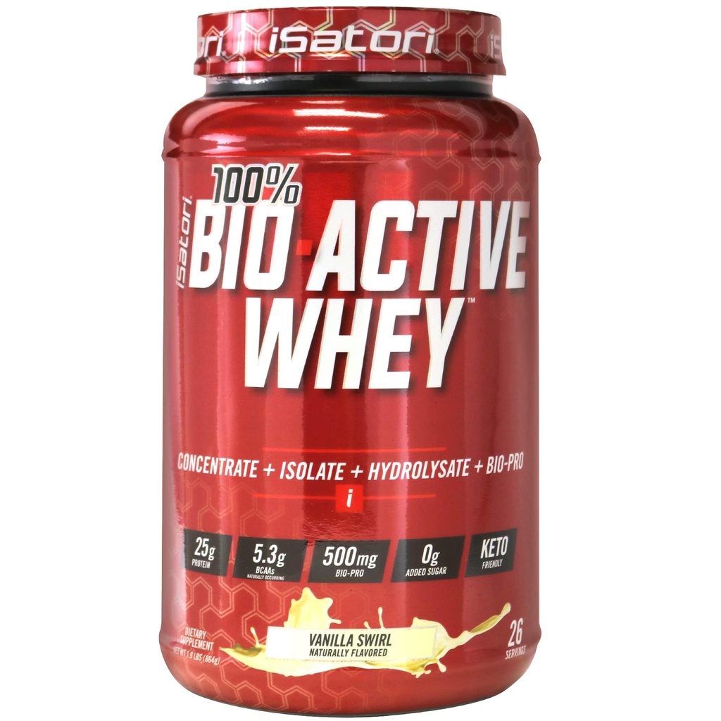 iSatori 100% Bio-Active Whey Protein Powder, Crescimento muscular e recuperação com isolato de Whey, hidrolisado, concentrado, BCAAs & Colostrum Peptides, 25g de proteína por serviço - Vanilla Swirl (26 Servings)