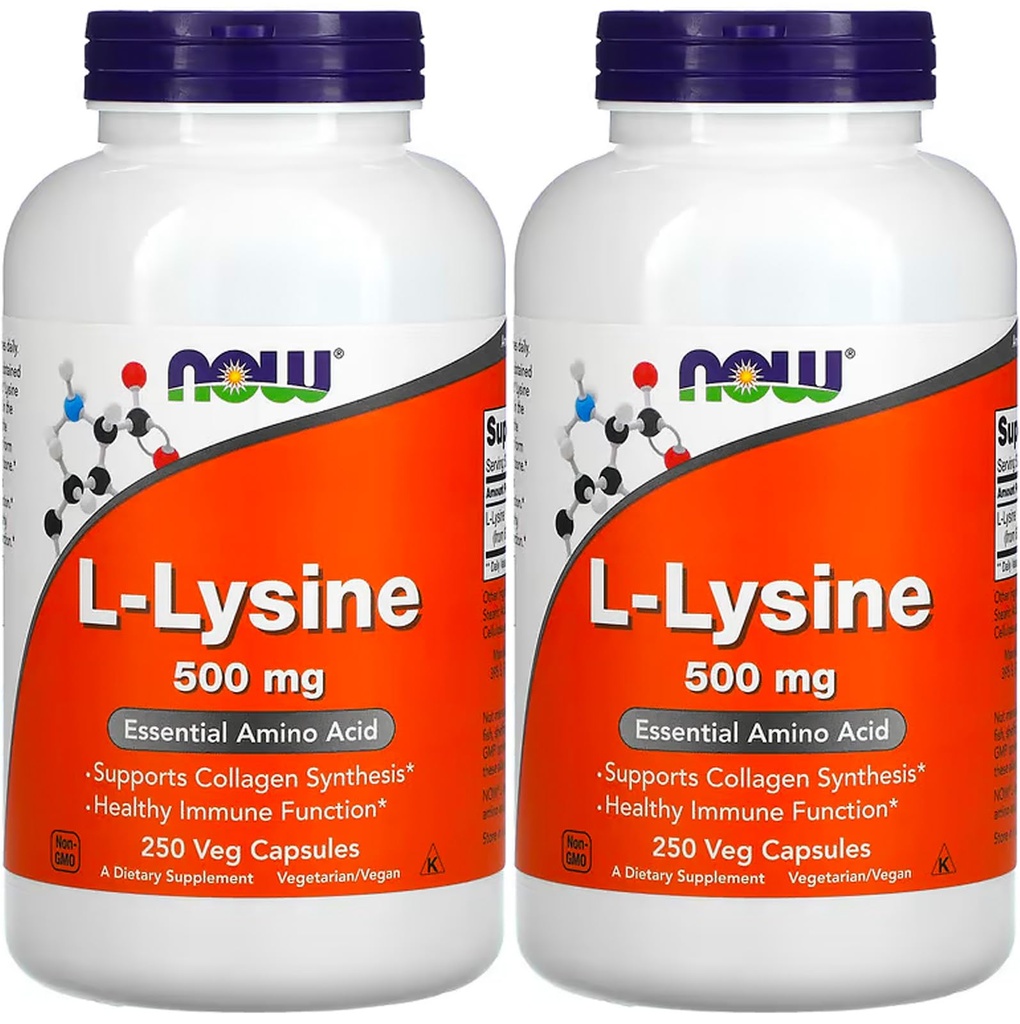 Now Foods L-lisina 500 mg, 250 Cápsulas (Pacote de 2)