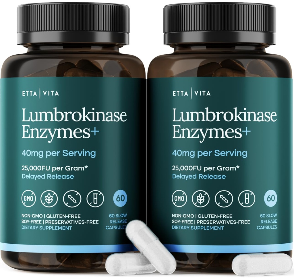 Potent Lumbrokinase Supplement (120 Servings) 40mg/Serving (Max Activity - 800.000 Unidades) - Lumbrokinase Enzimas Cápsulas para Apoio Energético, Digestão, Cognição e Gut Health - Semelhante ao Nattokinase
