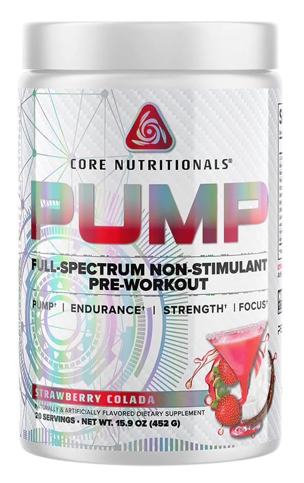 Bomba Nutricional Núcleo Completo-Spectrum Não Estimulante Pré-treino, com N03T Nitrato, Peak02, Alpha GPC, para Bomba Máxima, Força e Desempenho 20 Servings (Strawberry Colada)
