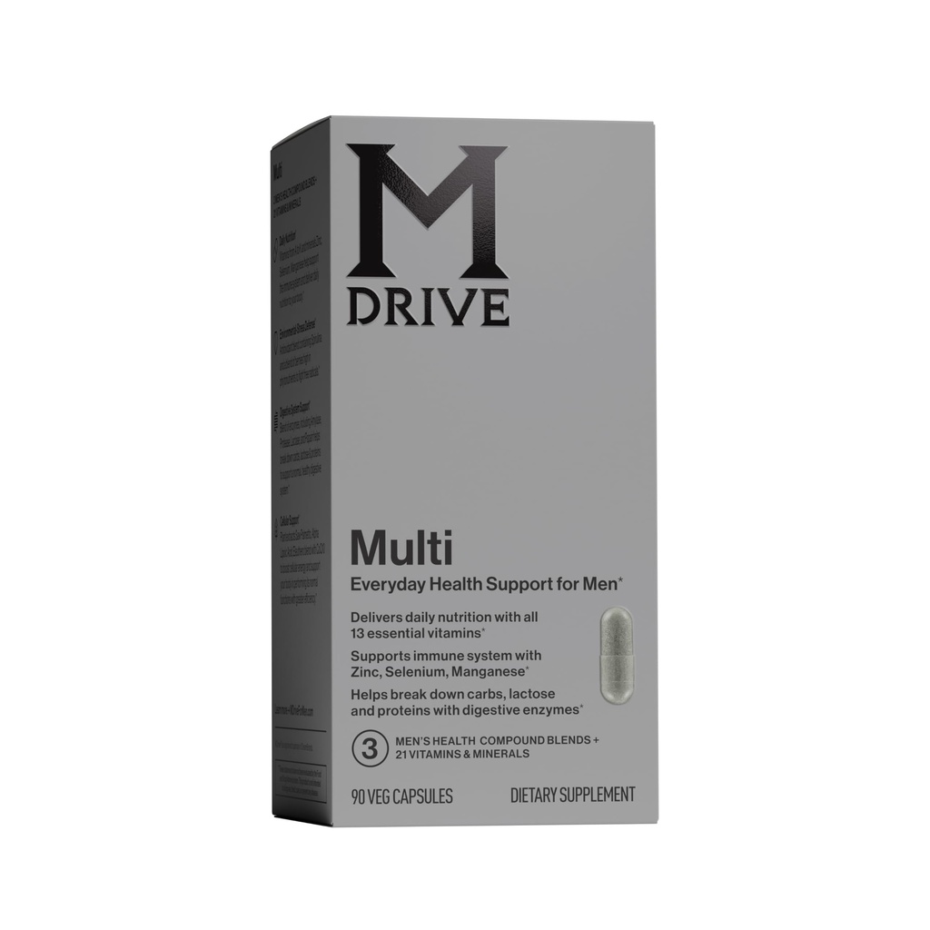 Mdrive Multivitamin para homens, Multivitamino diário - Apoio à saúde imune de zinco, selênio, manganês e vitamina D, Enzimas para suporte digestivo, CoQ10 para energia e vitamina K2, 90 Cápsulas