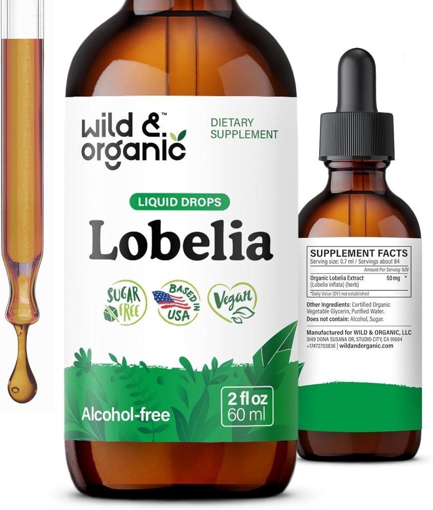 Selvagem e orgânica Lobelia Tintura - Purificação de Pulmão de Ervas e Detox - Líquido Lobelia Extrair Suplemento - Vegan, Açúcar & Álcool Drops Herb - 2 fl oz