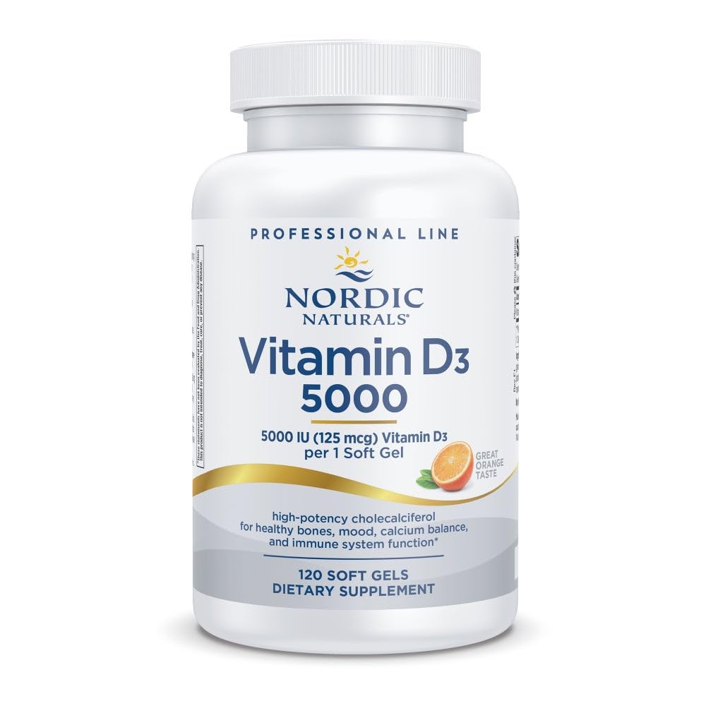 Nórdico Naturals Pro Vitamina D3 5000, Laranja - 120 Mini Geles Macios - 5000 UI Vitamina D3 - Suporta Ossos Saudáveis, Mood & Imune Função do Sistema - Não-GMO - 120 Servings