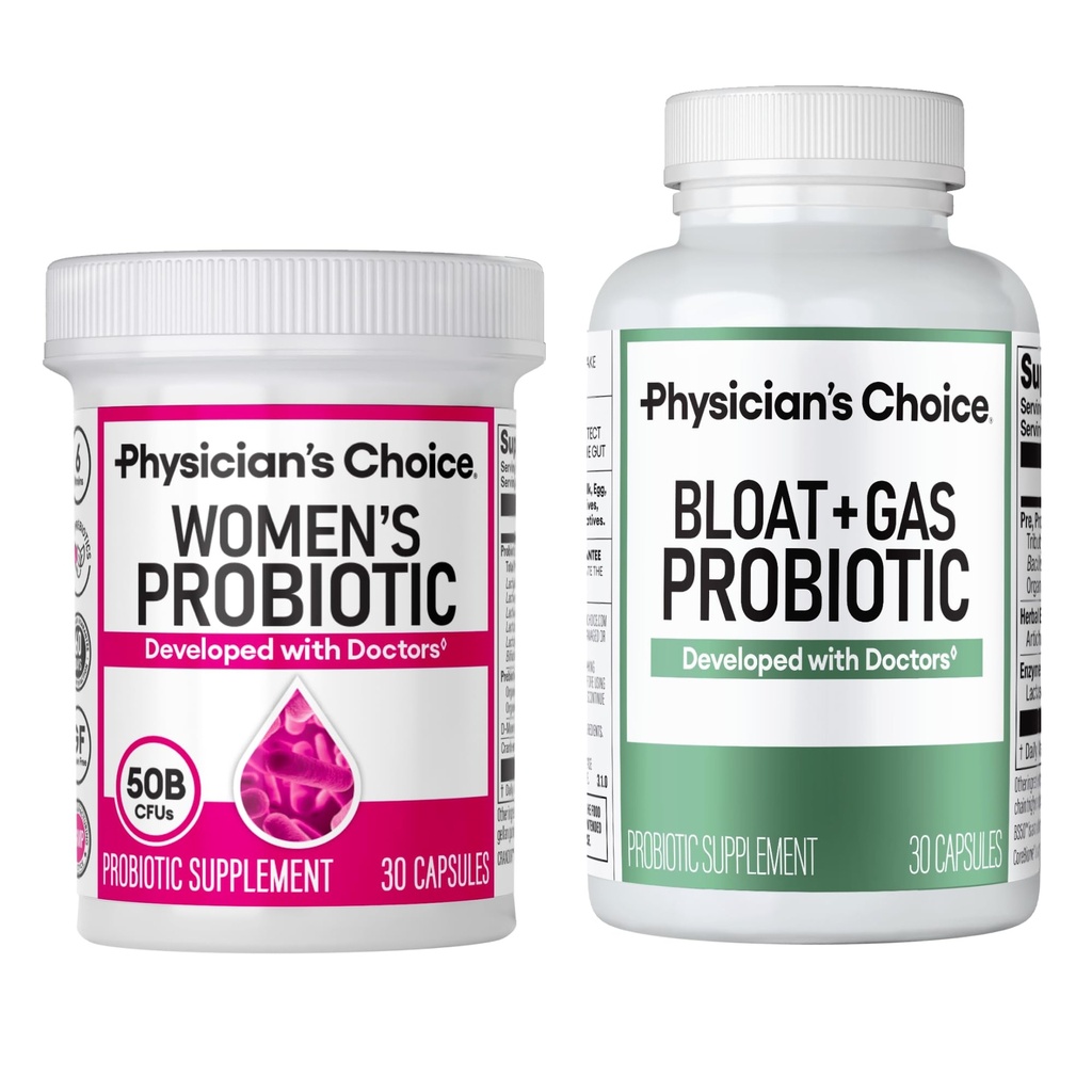 ESCOLHA DO Médico Probiótico 30ct + Bloat & Gas Probiótico 30ct - Advanced Digestive Health Bundle for Women
