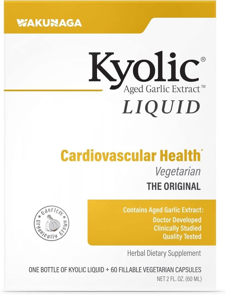 Kyolic Aged Alho Extrato Líquido Vegetariano Cardiovascular, 2 onça garrafa mais 60 cápsulas recarregáveis (Pacote de Maio Vary)