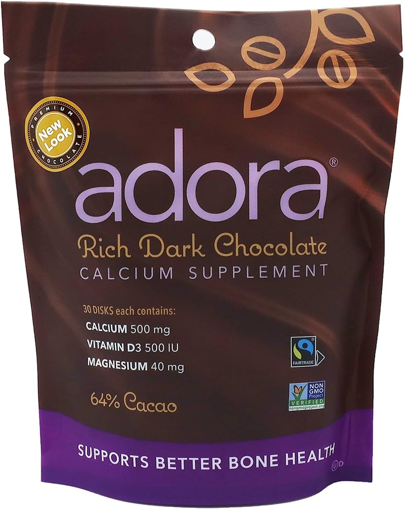 Adora - Suplemento de cálcio Chocolate escuro, 30 quilates (Pacote de 6)