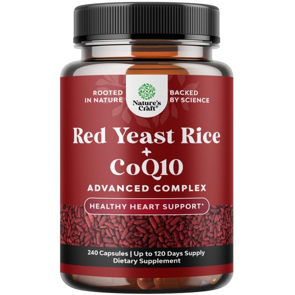 Red Yeast Rice with CoQ10 Supplement - Advanced Healthy Heart & Healthy Cholesterol Levels Fórmula para Homens e Mulheres - Cápsula de força extra com Red Yeast Rice 1200 mg Cápsulas com CoQ10-240 Contagem