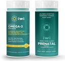 Iwi Omega-3 Essential & Prenatal Multivitamin Bundle, 30 Servings, Vegan Planta-baseada Algas Omega 3, Krill & Fish Oil Alternative, Sem gosto de peixe