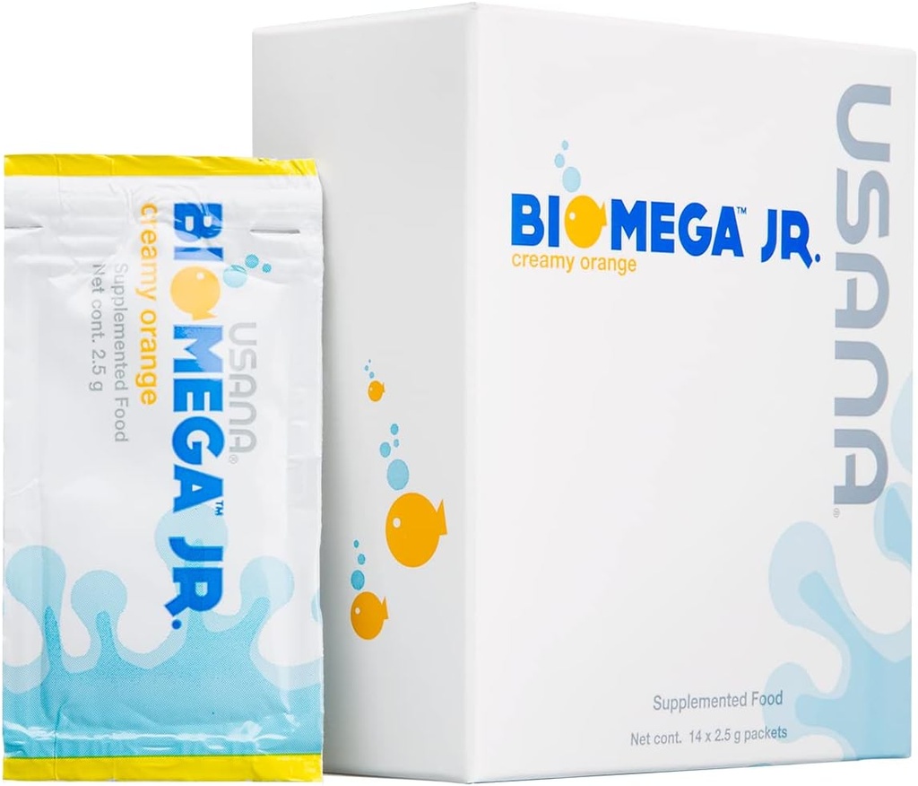 USANA BiOmega Jr. Suplemento de óleo de peixe com ácidos gordos Omega 3 para crianças 4+ - 14 pacotes