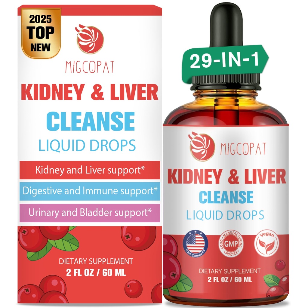 Rim e fígado Cleanse Detox & Repair Drops, Cranberry and Milk Thistle Supplement com alcachofra, Astragalus, Cavalo – Ervas naturais para fígado, Rim, Trato urinário, Bexiga, 60ml